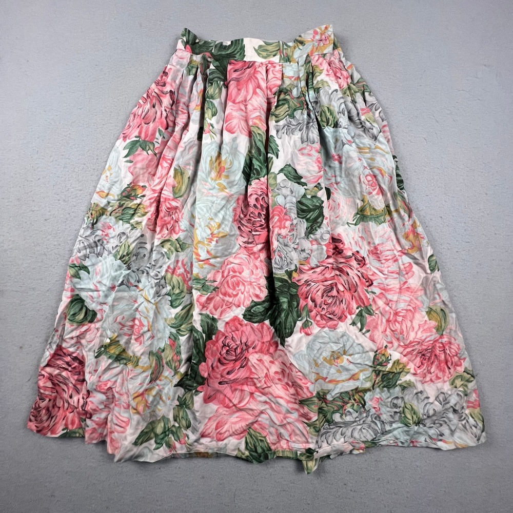 JH Collectibles Floral Midi Skirt Womens 6 Pink Rose Pleated Vintage ILGWU USA